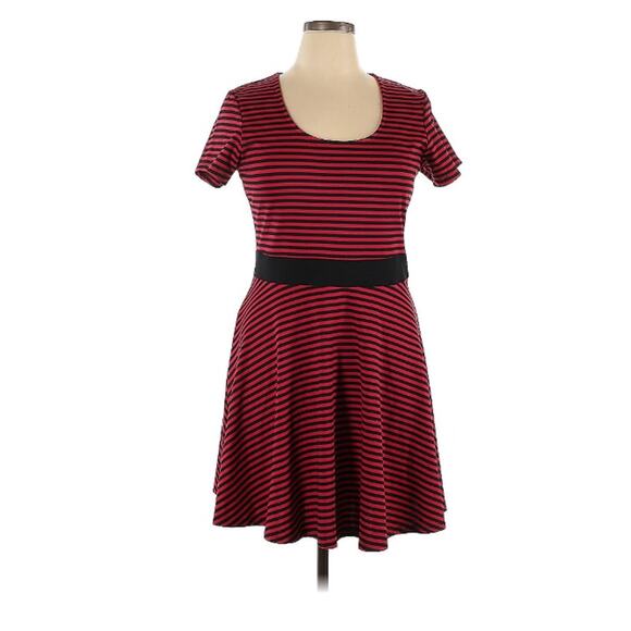 NWT Olsenboye Fit & Flare Dress Striped Red & Blue Cut Out Short Sleeve Sz XL - Picture 1 of 10